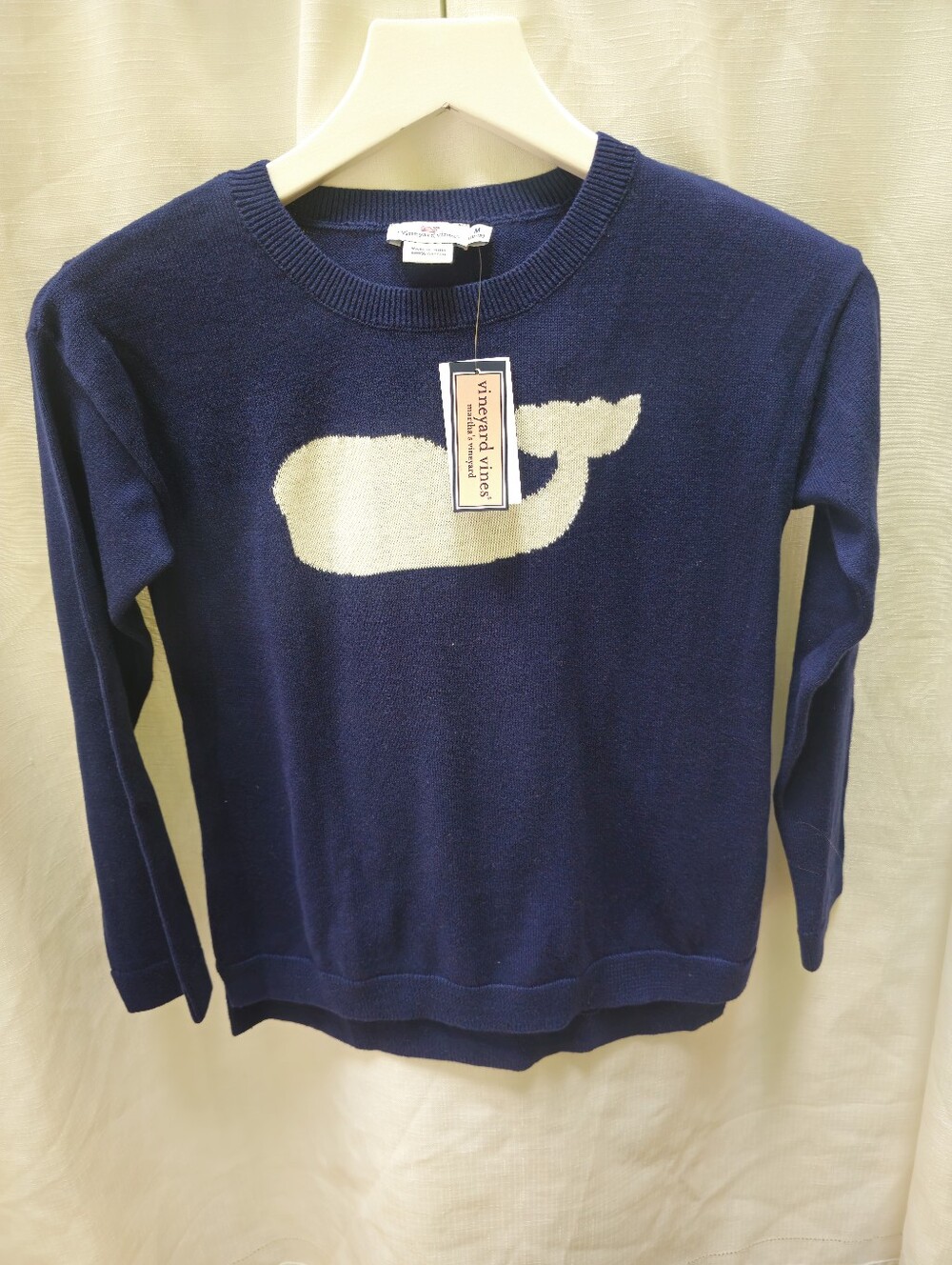 NWT Vineyard Vines Girls M 10-12 Navy Blue White Whale Intarsia Knit Sweater